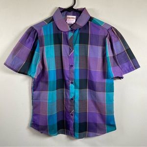 Vintage Purple and Blue Plaid Button Down Shirt